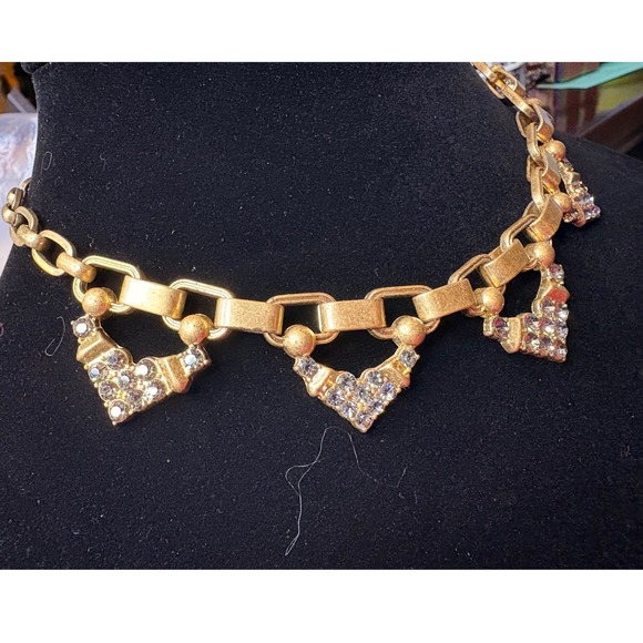Stella & Dot Gold Tone Statement Necklace Rhinestone Triangle Pendant - Picture 2 of 4